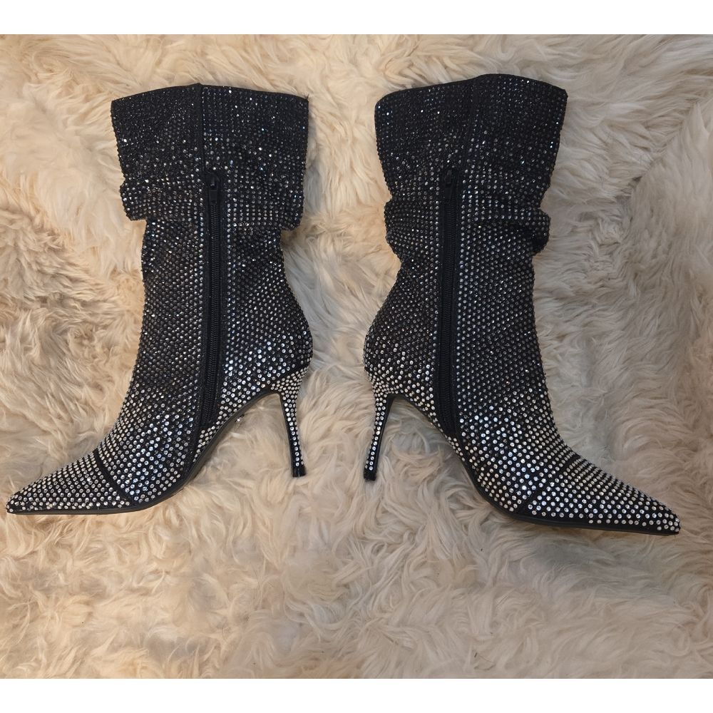 Thalia Sodi Black Rhinestone Heeled Boots-GORGOUS!